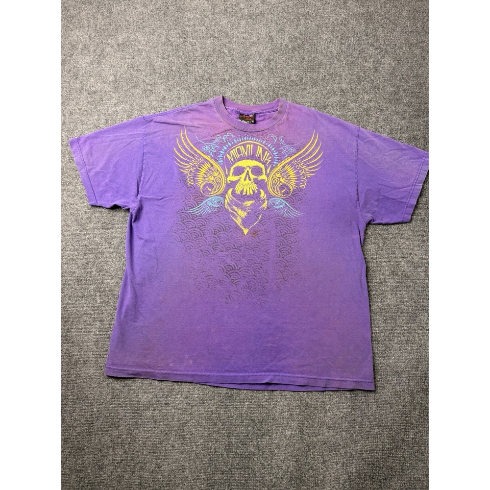 Mens Graphic 2008 Miami‎ Ink Purple Skull Wings Short Sleeve T Shirt, Size 2XL